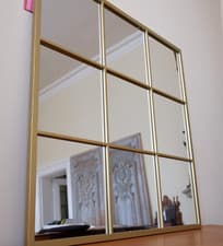 Image of New 95x96cm Square MIRROR Large Pale Gold Metal Window Panel Contemporary Modern