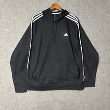 Image of Adidas Hooded Sweatshirt Mens XL 3-Stripe Fleece Pull On Hoodie Black/White NWT