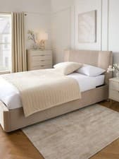 Image of Serenity End Lift Up Storage Ottoman King Bed Natural Fabric Bedroom UK