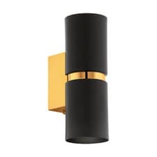 Image of Wall Light 2 x Black Shades Gold Banding & Back Plate Bulb GU10 2x3.3W Included