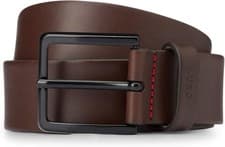 Image of Hugo Boss Mens Gionio Leather Belt Dark Brown 90cm  ( fits 32” ) New