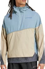 Image of adidas Terrex Xploric Wind Mens Anorak Jacket Blue Hooded Outdoor Walking Coat