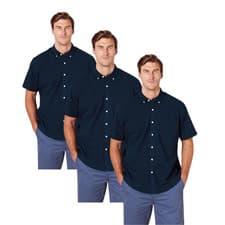 Image of 3pcs Men's Regular-Fit Short-Sleeve Pocket Oxford Shirt 100% Cotton Navy Blue XL