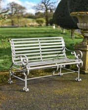 Image of Ornate Wrought Iron Two-Seater Garden Bench in Grey - Outdoor Furniture