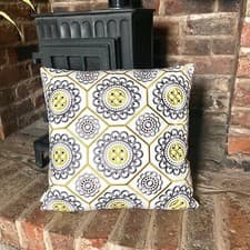 Image of 1199. Grey/ Yellow Embroidered Cushion Cover, various sizes