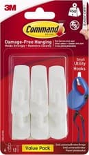 Image of Command Small Utility Hook, Pack of 6 Hooks and 12 Adhesive Strips, White - Dam