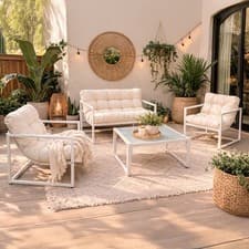 Image of Neo 4 Piece Outdoor Patio Garden Furniture Set Cushions Metal Chairs Sofa Table