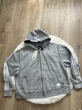 Image of Adidas Grey Hoodie Sweatshirt Zip Up Womens M Loose Fit New