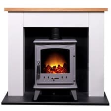 Image of Adam Chester Stove Suite in Pure White with Aviemore Electric Stove in Grey E...