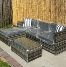 Image of 4 Seater Rattan Garden Furniture Set Sofa Coffee Table Cushions Outdoor Grey