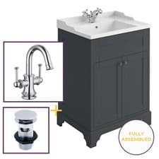 Image of Grey Vanity Unit and Basin 60cm Traditional Floor Bathroom Unit with Tap & Waste