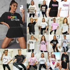 Image of Womens T Shirt Ladies Oversized Baggy Fit Short Sleeve Slogan T-shirt Tee Tops