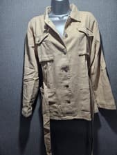 Image of Boohoo Beige Utility Jacket UK 12 Belted Lightweight Shacket Overshirt Casual