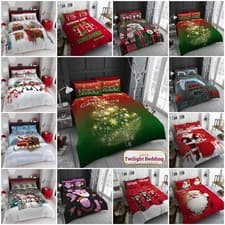 Image of Christmas Bedding Reversible Xmas Duvet Quilt Cover Pillowcase Set Double King