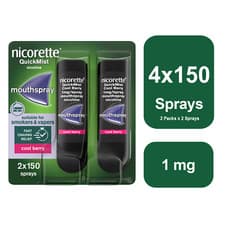 Image of 4 x Nicorette QuickMist Cool Berry 1mg Spray Mouth Spray - 8 Weeks* Bundle