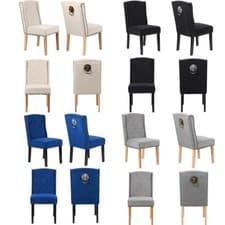 Image of Velvet Dining Chairs Set of 4 , Button Detail, Stud Detail Lion head knocker,