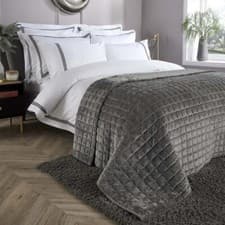 Image of Grey Quilted Velvet Double Sided Throw Bedspread & Bed Runner Super Soft Cosy