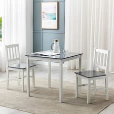 Image of Classic Solid Wooden Dining Table and 2 Chairs Set Kitchen Home 2+1