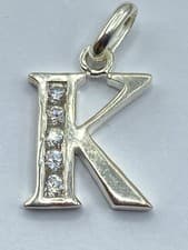 Image of Sterling Silver & Cubic Zirconia Letter K Necklace Pendant (T997)