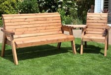 Image of Hand Made 4 Seater Chunky Rustic Wooden Garden Furniture Companion Set with tray