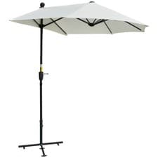 Image of Outsunny 2m Half Garden Parasol Market Umbrella w/ Crank Handle, Cream