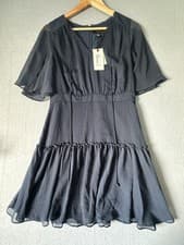 Image of BNWT Ted Baker Giggie Fit & Flare Tiered Mini Dress, Dark Navy, Sz Baker 3 UK 12