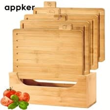 Image of Bamboo Index Chopping Board Set Wooden Food Cutting Blocks Cooks Professional