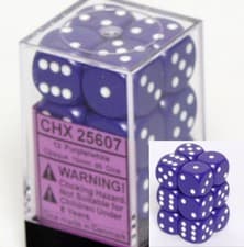 Image of Chessex Dice D6 Set: Opaque Purple With White - 16Mm Six-Sided Dies (12) Block O
