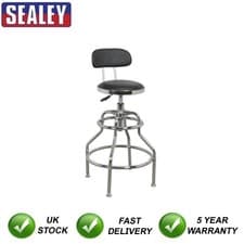 Image of Sealey Pneumatic Workshop Stool with Adjustable Height Swivel Seat & Back Rest
