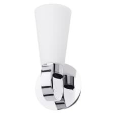 Image of Litecraft Wall Light Bathroom IP44 1 Arm With White Shade - Chrome Clearance