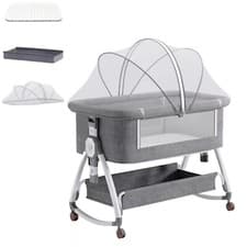 Image of 4in1 Baby Bedside Crib Sleeper Bassinet Height adjustable Infant Newborn Cot Bed