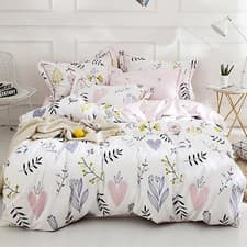 Image of HighBuy Girls Duvet Cover Twin Floral Aesthetic Bedding Sets White Pink Premi...