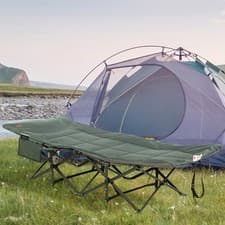 Image of Outsunny Foldable Sun Lounger, Padded Patio Camping Bed with Carry Bag, Magazine