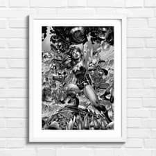 Image of Justice League Heroes Squad Action Black & White Framed Wall Art Print Large