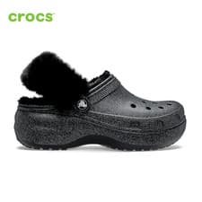 Image of NEW CROCS Classic Platform Fuzz Lined Glitter Clog 211922 Black