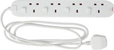 Image of Masterplug 4 Socket 13A Individually Switched Extension Lead, 2 Metres, White