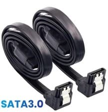 Image of (2 Pack) 50cm SATA III 6Gbps Data Cable - Black Right Angle to Straight - SSD HD
