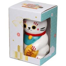 Image of Maneki Neko Lucky Cat White Ceramic Money Box Savings Coin Bank Japanese Retro