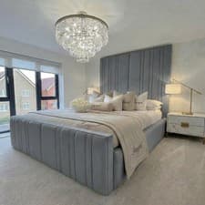 Image of OTTOMAN STORAGE BED PANEL PLUSH VELVET UPHOLSTERED BED FRAME- LINED HEADBOARD