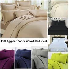 Image of T300 Egyptian Cotton 16"/40cm Fitted Sheet Sateen Quality Super Soft All Sizes.