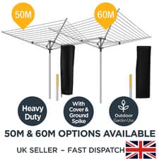 Image of 50M/60M Heavy Duty Rotary Washing Line Folding Outdoor Airer 4 Arm Clothes Dryer