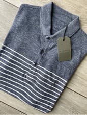 Image of ALL SAINTS INK MOULINE "TOKO BRAMFORD" SHORT SLEEVE POLO SHIRT - XS - NEW & TAGS