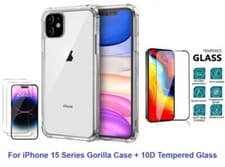 Image of For iPhone 15 Series Gorilla Clear Case + 10D Tempered Glass Screen Protector