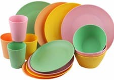 Image of 16-Piece Melamine Dinner Set Plate Bowl Tumbler Pastel Colourful Crockery for 4