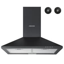 Image of FIREGAS Black Chimney Cooker Hood 60cm with Carbon Filters Stainless Steel Wall