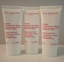 Image of ~ NEW ~ SET OF 3 x CLARINS HAND AND NAIL TREATMENT CREAM 30ml TRAVEL SIZE