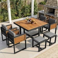 Image of 6 Seater Solid Wood Garden Furniture Set – Patio Dining Table & Chairs Outdoor L