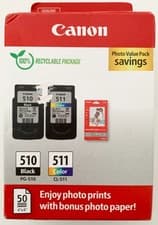 Image of Genuine Canon PG-510 CL-511 Ink Cartridges - Select Black Colour or Value Pack