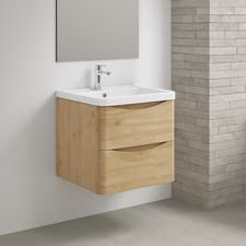 Image of 500mm Wall Hung Vanity Unit Light Oak with Basin Modern Bathroom Furniture