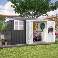 Image of Garden Shed 10x10FT Steel Apex Tool Equipment Organize W/Window Door Anthracite